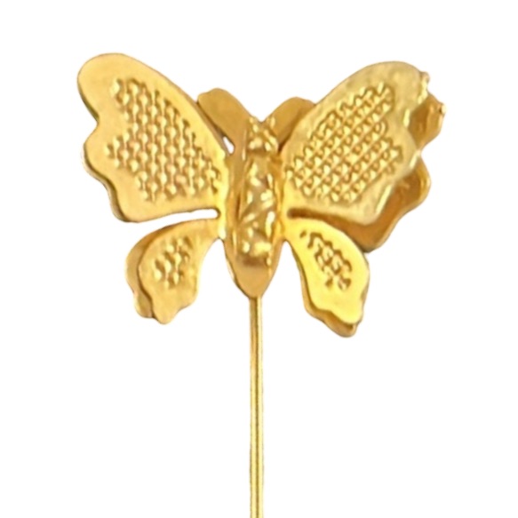 Vintage Elegant Gold Plated Textured 3-D Butterfly Stick Pin Brooch